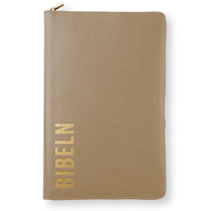 Bibel 2026, slim, bonded leather, brun, dragkedja, guldsnitt