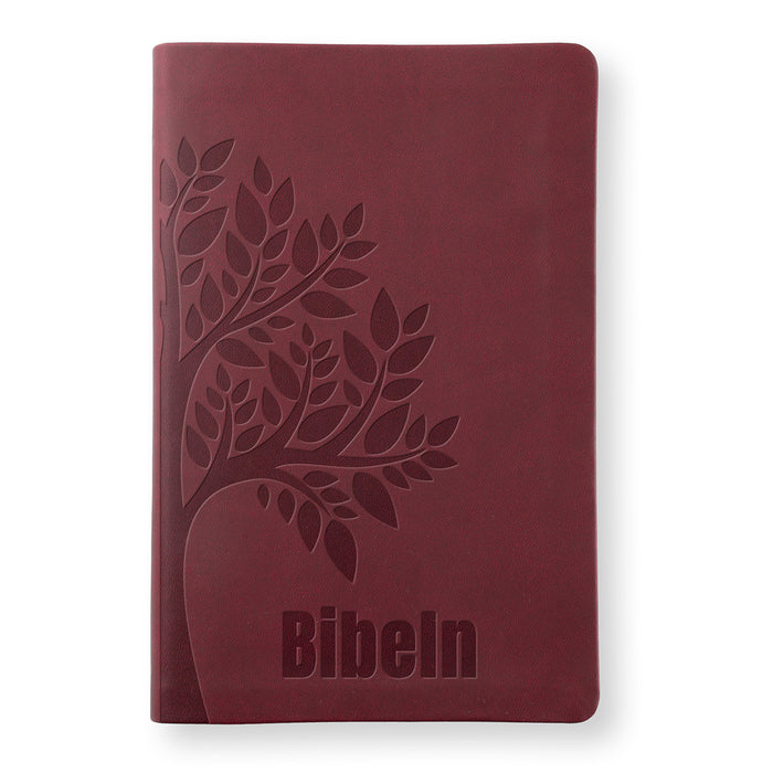 Bibel 2026, slim, konstskinn, röd, silversnitt