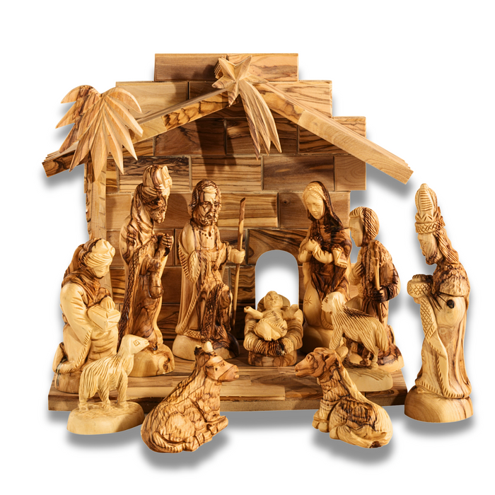 Stor julkrubba i olivträ