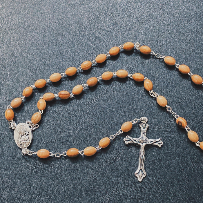 Rosenkrans i olivträ - Mariaikon